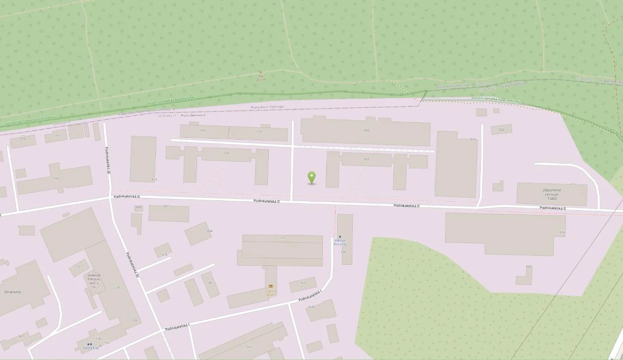 Mapa okolí kanceláře Úvalská stavební – Podnikatelská 565, Praha 9 – Běchovice